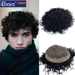 Toupees Toupees 20mm wave Kinky Curly Toupee For Men Mono Male Hair Prosthesis 100% Human Hair Men's Durable Exhuast Systems Free Shippin