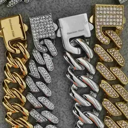 Bangle Hip Hop Bling Out Out Stalom Stael Cuban Miami Link Bracelets For Men Rock Jewelry Gold Srebrny Prezent 240319