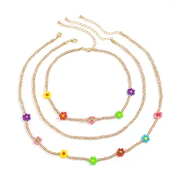 Choker 2024 Fashion Glass Seed Necklace Colorful Daisy Flower Star Beads Charms for Women Summer Party Jewelry