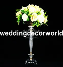 2019 Yeni zarif düğün masası merkez parçası dekorasyon kristal çiçek standı altın gümüş vazo mum tutucu standı dekor000135392250