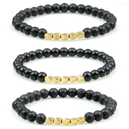 Strand Minimalist Doğal Taş Boncuklar Bilezik Düzensiz Bakır 6mm Lava Siyah Tibet Budist Bileklik Pulsera Takı Hombre Hediyeler için