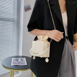 Totes Pearl Crossbody Bag Fashion Length Adjustable All-match Handbag PU Leather Drawstring Waist Daily Life