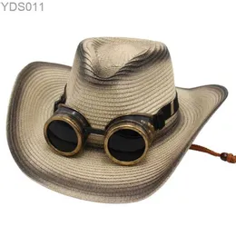 Szerokie brzegowe czapki wiadro nowy punkowy styl western strap hat zakrzywiony letnia podróż Panama Knight Cowboy Men Mode Cowgirl Country Women 240319