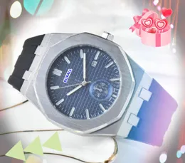 Uma pessoa marca data automática relógios masculinos luxo moda borracha banda de aço inoxidável relógio de movimento de quartzo completo funcional lazer relógio de pulso Montre de luxe presentes