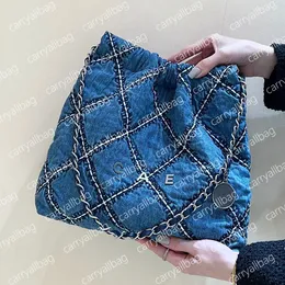 Designer Bag Luxury Denim Handbag for Women - Large Capacity Chain Shoulder Tote Bag with Metal Lettering Logo - Crossbody Travel Bag - Carry a Small Purse