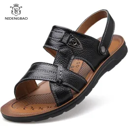 Sandaler herr sommar sandaler äkta läder bekväm slipon casual sandaler mode män tofflor zapatillas hombre stor storlek 3850