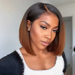 Synthetic Wigs Synthetic Wigs Wear Go Glueless Human Hair Highlight Edges Bob Wigs 5x5 Lace Front Brown Straight Short Bob Wigs Preplucked HD Lace Closure Wig 240327