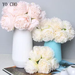 5pc Big Peony Artifcial Silk Wedding Bouquet Decor White Peony Home Display Fake Pack Heart Peony Pink Rose