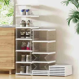 Lagringshållare rack transparent stapelbar skobox ingen montering krävs transparent arrangör med lock inget behov av vertikal plast sp y240319