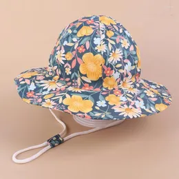 Berets Bucket Hat Kids Summer Beach Sun Protection Wide Brim Strap Boy Girl Holiday Outdoor Accessory for Baby