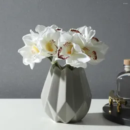 Dekorativa blommor konstgjorda 4head cymbidium bunt känner sig fuktgivande fjäril orkidé blomma heminredning bröllop bukett pografi rekvisita