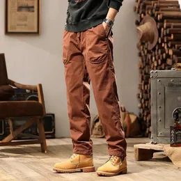 Calças masculinas primavera outono bolsos com zíper com elástico orgulhoso sólido plissado casual esportiva tornozelo amarrado lanterna calças vintage