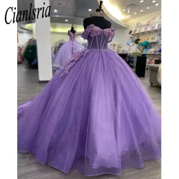 Purple Sweetheart Ball Gown Quinceanera Dresses For Girls Beaded Birthday Party Gowns Lace Up Back Graduation 3D Flowers