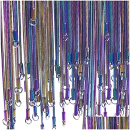 Kedjor 1,5 mm fyrkantig orm regnbåge colorf rostfritt stål halsband slät hummer clasps kedja passform för pendell charms diy smycken maki dh5xb