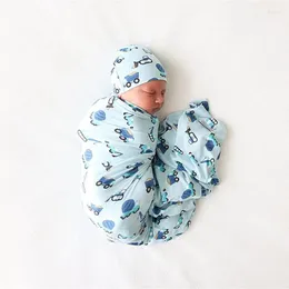 Одеяла для новорожденных, пеленальная шапочка или повязка на голову, комплект из 2 предметов, эластичная ткань с антипринтом, пеленальное одеяло