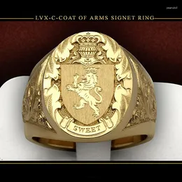 حلقات الكتلة خاتم الرجال الاتجاهات 2024 Crown Lion Shield Badge 18K Gold Gold Color Royal Men for Party Gift Boy