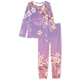 Kadınlar İki Parçalı Pantolon Noisydesigns Sonbahar 2Pieces Pijama Set Kadın Sweetwear Güzel Ev Takım 2024 Pembe Çiçek Yuvarlak Boyun