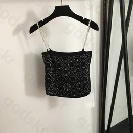 Pearl Sling Tank Tops Women Sexy Sleeveless Crop Tops Fashion Designer Argyle Diamond Camisole