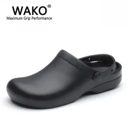 Sandals Wako 9011 Men Chef Shoes Super Antislip Work Work Shoes Sandals Clogs مع الأشرطة التي تنزلق على الأسود القابل للتنفس 3644