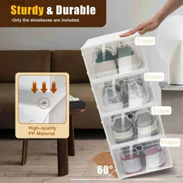 Storage Holders Racks Hot selling foldable plastic shoe box thick transparent stackable shoe box super combination shoe rack household shoe rack Y240319