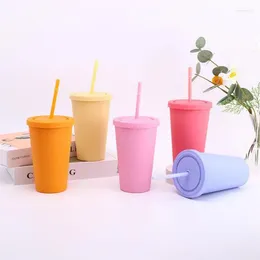 Mugs Rubber Water Cup Cute 450ml Tableware Straw Thermostability Plastics Coffee High-quality Dull Polish Double Walled