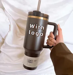 DHL Chocolate Gold Quencher 40oz Stainless Steel Tumblers Cups Silicone handle Lid Straw 2nd Generation Car mugs Keep Drinking Cold Water Bottle