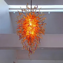 Lampadari in vetro soffiato a mano economici Lampade a sospensione a catena di lusso Colore marrone viola Luci moderne a LED Decorazione artistica Soggiorno 24 x 48 pollici