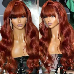 Syntetiska peruker Human Chignons Reddlish Brown 13x6 Spets Frontal Body Wave Human Wig With Bangs Glueless HD Spets Front Wig Coloured Cheap Hair Wigs With Bang 240329