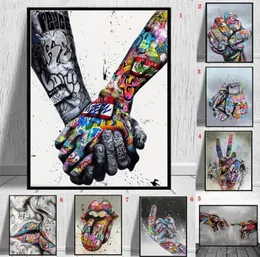 2021 Street Graffiti Art Canvas målning Lover Hands Art Wall Poster och tryck Inspiration Konstverk Bild för vardagsrumsdekor6292158