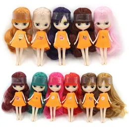 DBS Mini Blyth Doll Red Brown Light Golden Green Violet Bank Bangs Hair 11cm Nude Body 240307