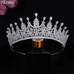 Luxury 5A Cubic Zirconia Wedding Bridal Crowns Princess Full CZ Tiaras for Women Sweet 16 Birthday Party Headpieces Hair Jewelry 240311