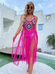 Gonne Skorts Boho Crochet Bikini Cover Up Sexy Hollow Fringe Hem Beach Dress 2022 Estate Donna Costumi da bagno Beachwear Tuniche Gonna 240319
