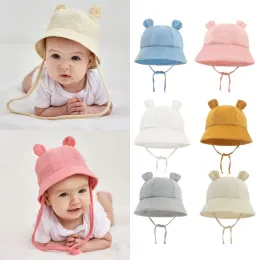 Spring Autumn Solid Color Soft Baby Bucket Hat Cotton Fisherman Hats Kids Summer Toddler Boys Girls Panama Sun Cap 2022 NYTT