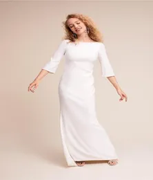 2019 New Simple Crepe Mermaid Boho blygsamma bröllopsklänningar med 34 ärmar V Back Short Train Informal Bohemian Modest Wedding Gow2802305