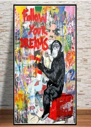 Abstrato siga seus sonhos graffiti pinturas em tela macaco rua arte cartazes e impressões animais fotos de parede decoração do quarto4429727
