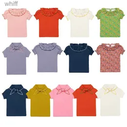 T-shirts barnkläder 2024 sommar nya MP-serier pojkar och flickor bow t-shirts baby blommor puff hylsa kläder c24319