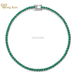 Bangle Wong Rain Hip Hop Rock Solid 925 Silver Round Sapphire Stone Armband Tennis Chain Jewelry Wholesale 240319