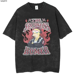 夏の新製品洗浄水古いデジタルプリント半袖漫画面白いシンプソンズファッションブランドTシャツ男性