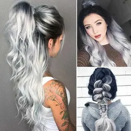 Synthetic Wigs Cosplay Wigs White Grey Gradient Silver Wig Heat Resistant Synthetic Hair Long Wavy Wigs 240329