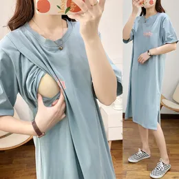Emzirme Elbise Ev Giysileri Kadınlar İçin Yaz Doğum Hemşirelik Elbiseleri Hamile Gevşek Gevşek Besleme Giysileri Hamilelik 240311
