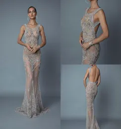 2019 Berta Backless Evening Dreeses Mermaid Beading Squins 형식 무도회 가운 Jewel Trumpst Dress Party vestidos 8080383