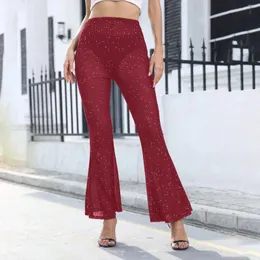 Calças femininas malha queimado calças glitter cintura alta longa festa fina streetwear calças senhoras ropa