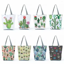 Totes dobrável viagem praia bolsa de ombro cactus sacolas para mulheres verão alta capacidade portátil compras floral impressão bolsas