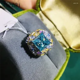 Anelli a grappolo in argento 925 originale 2 brillanti diamanti taglio principessa test passato anello quadrato blu con moissanite per le donne gioielli con pietre preziose reali