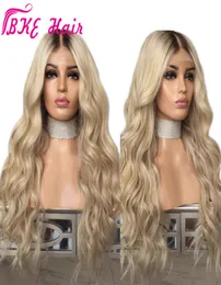 gluelless lace front wigs Ombre Blonde Natural Wave Synthetic Wig with Baby Hair hat耐性繊維髪の毛4650828