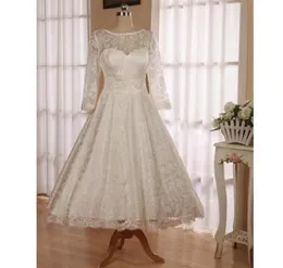 2019 Einfache Landhochzeitskleider aus Elfenbeinspitze, knielang, 34 Ärmel, Strand-Brautkleider, individuell rückenfrei, Brautkleider in Übergröße755197355