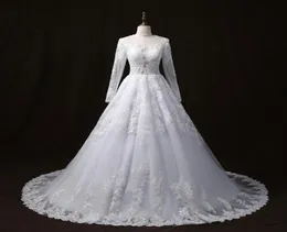 2018 Wangyandress White Lace Beach Dresses Custom Jewel Long Sleeves A Line Wedding Deters Court Train Orgronza Vintage Brid6297784