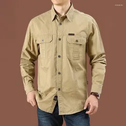 Men's Casual Shirts 2024 Cargo Shirt Men Long Sleeve Cotton High Quality Camisa Militar Overshirt Brand Clothing Black Blouses 5XL