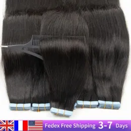 Przedłużanie jedwabna taśma prosta w ludzkich włosach przedłużanie remy skóra kasetka włosów przedłużenie 1226 cali 20pcs 1b naturalny czarny pakiet prosty