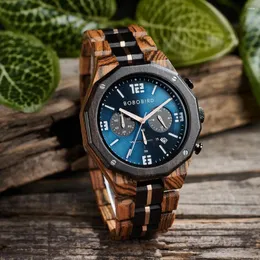腕時計ボボ鳥の木製の時計カスタマイズされた時計を組み合わせた木材ステンレス鋼のクロノグラフリストウォッチ男性